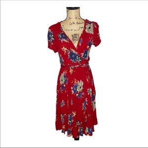 Patrons of Peace Red Floral Wrap Dress Size Large